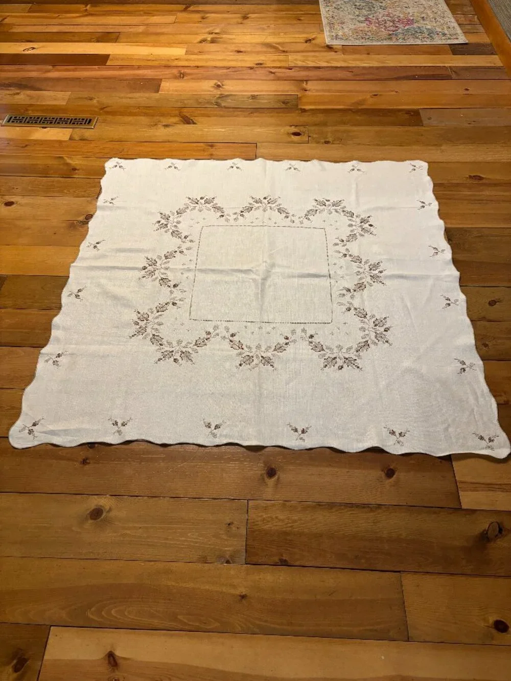 Vintage Hand-Stitched Square Linen Tablecloth 47